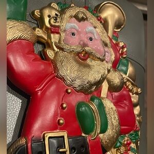 Vintage 3D Molded Plastic 12" Christmas Wall Door Decoration Santa